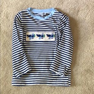 Smocked airplane long sleeve shirt